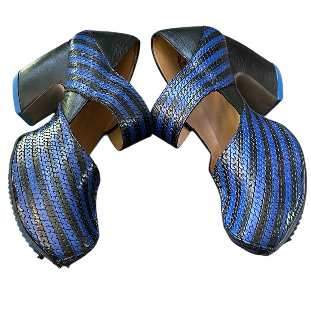 John Fleuvog Prepare Leader Mary Jane Blue & Black Stripe - Picture 5 of 10